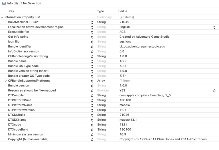 info.plist file in ags app bundle